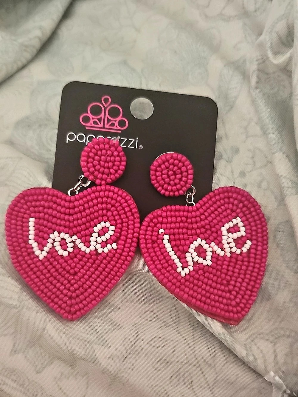 Paparrzzi Heart beaded earrings Beaded Heart Earrings in Pink & White NWT